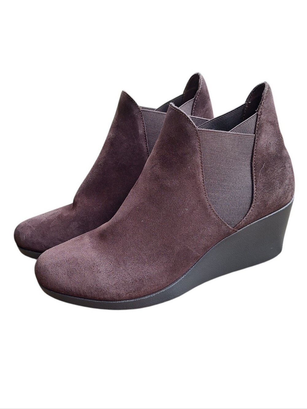 CROCS Women's Suede Wedge Ankle Booties in Deep Brown